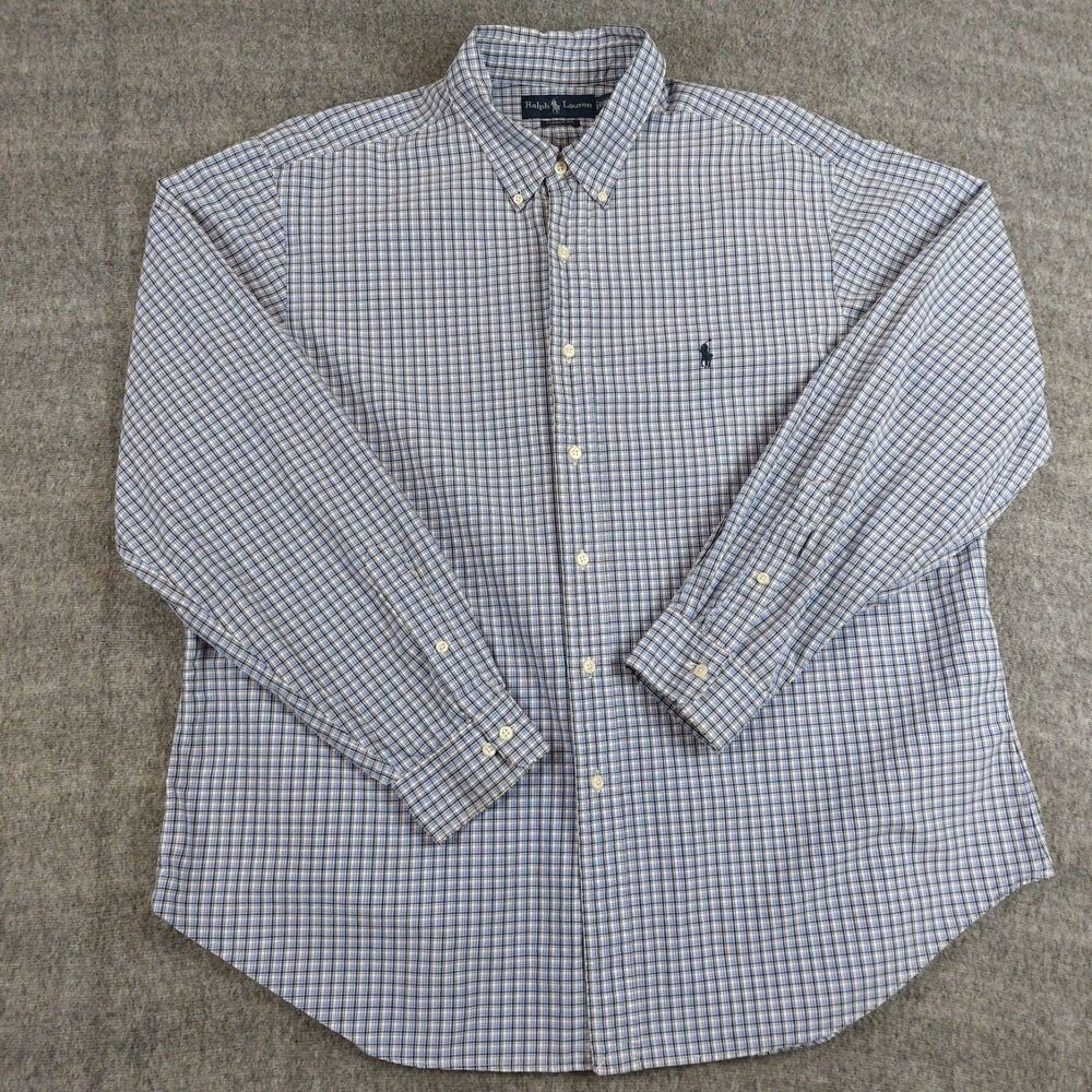 Ralph Lauren Classic Fit Button Down Shirt Men XXL Blue Tartan-Style Long Sleeve